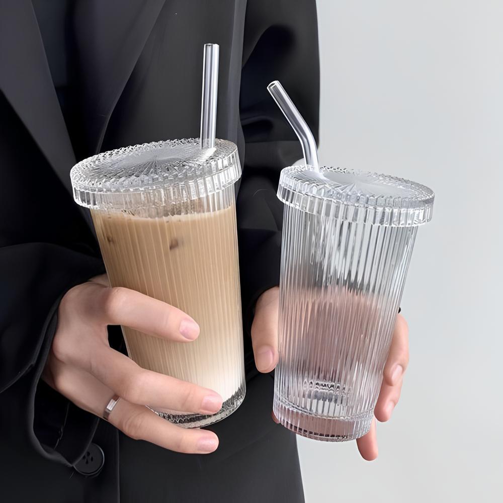 Tekli Mika (Cam Değildir) Kapaklı Pipetli Origami Stil Bardak Soğuk Kahve Meşrubat Bardağı