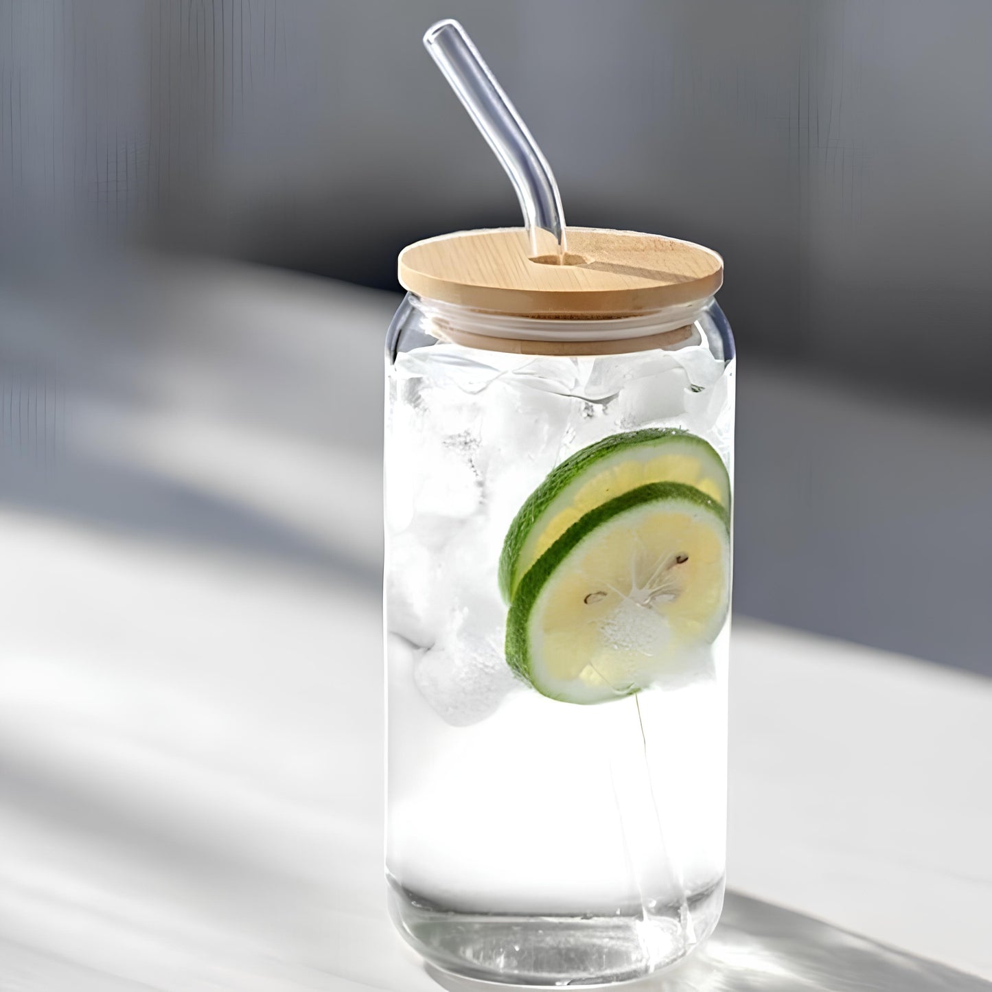 Çizgili Isıya Dayanıklı Cam Pipetli Ahşap Kapaklı Ve Borosilikat Bardak Sunum Bardağı 550ml