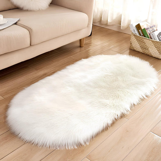 60 x 100 Ekru Açık Krem Oval Post Halı Peluş Yumuşak Kaymaz Dot Taban Antibakteriyel