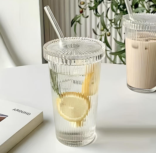 Tekli Mika (Cam Değildir) Kapaklı Pipetli Origami Stil Bardak Soğuk Kahve Meşrubat Bardağı
